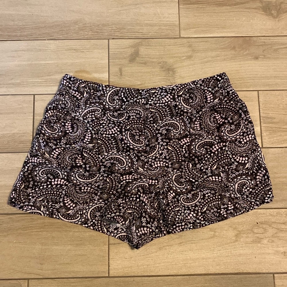 Loft Black and Light Pink Paisley Pull-on Shorts
